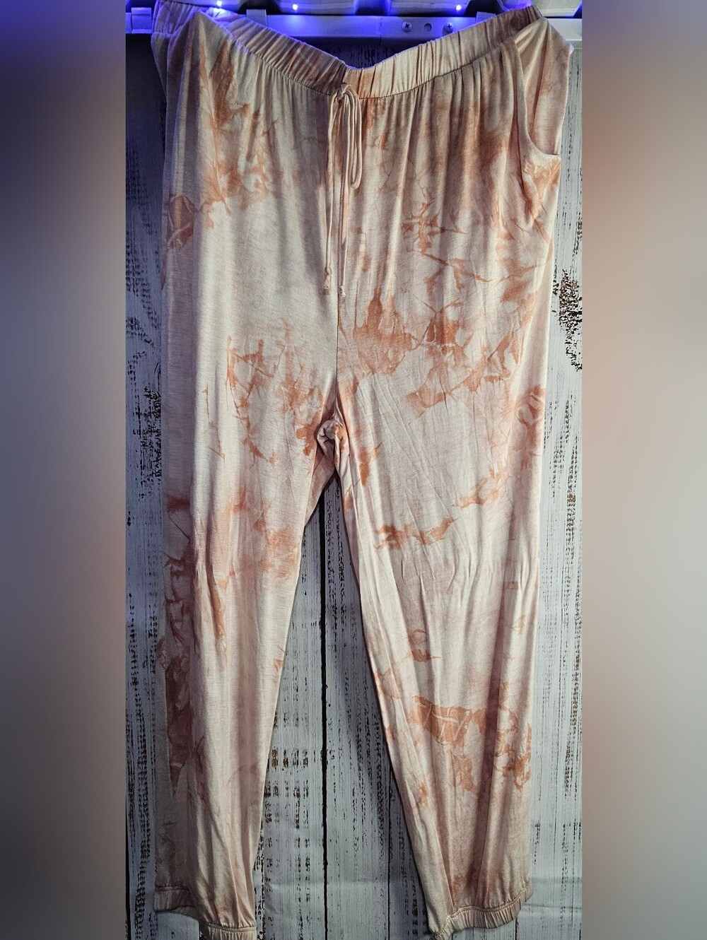 Chris & Carol Tie-Dye Cozy Drawstring Lounge Pants - Peach/Off-White